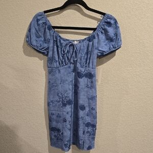 Pink Republic Blue Toile/Floral Puff Sleeve Mini Dress (XS) NWT